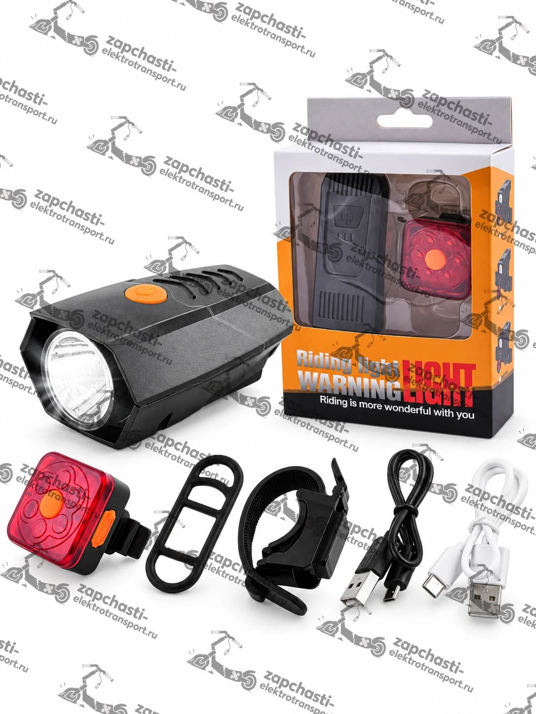 Фара для велосипеда передняя + стоп сигнал задний, USB, 4 режима